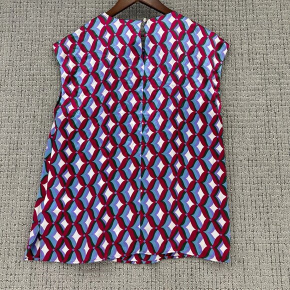Marella Pure Silk Blouse Womens  Size 2 Multicolor Sleeveless Geometric Pattern - Picture 2 of 12